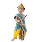 Krishna Fancy Costume for Kids Dress Teal Green Pakta - Yellow Dhoti with Accessories