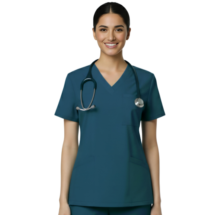 Medical Scrubs Set Women Comfort Fit – Teal Dark Blue V-Neck T-Shirt & Pants