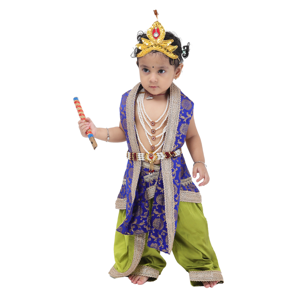 Krishna Fancy Costume for Kids Dress Blue Pakta - Green Dhoti Includes Accessories
