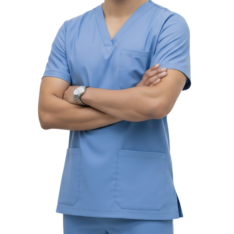 Medical Scrubs Set Men Comfort Fit – Blue V-Neck T-Shirt & Pants
