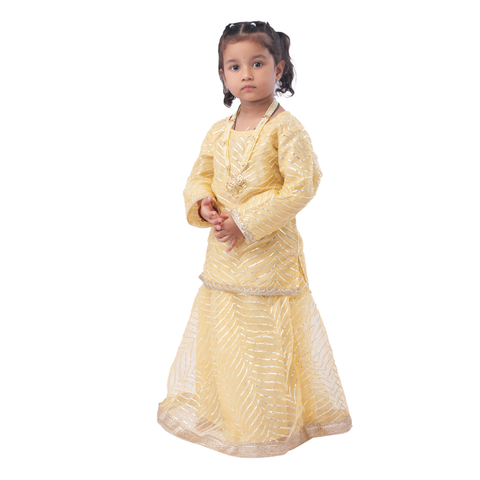 Festive Golden Lehenga Choli for Little Girls with Embroidered Design