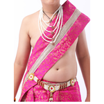 Little Krishna Costume for Kids Wearing Ornate Crown, Pearl Necklaces, and Festive Dhoti Ensemble