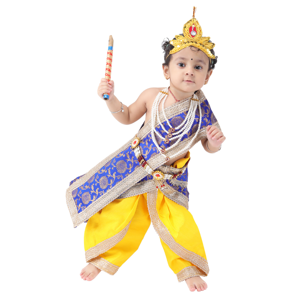 Krishna Fancy Costume for Kids Dress Blue Pakta - Yellow Dhoti Includes Accessories