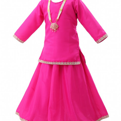 Radha Costume for Kids Rani Pink Lehenga Choli Janmashtami - front