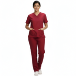 Medical Scrubs Set Women Comfort Fit – Maroon V-Neck T-Shirt & Pants