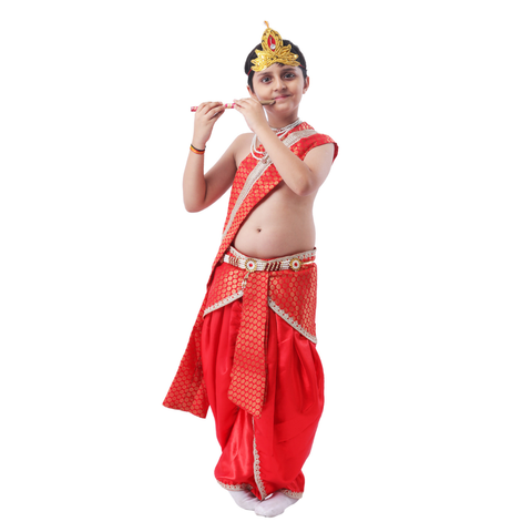 Laddu Gopal Dress For Janmasthami Includes Satin Red Dhoti - Embroidery Red Patka and Accessories Dress Ready Gokulashtami