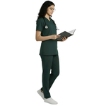 Medical Scrubs Set Women Comfort Fit – Dark Green V-Neck T-Shirt & Pants