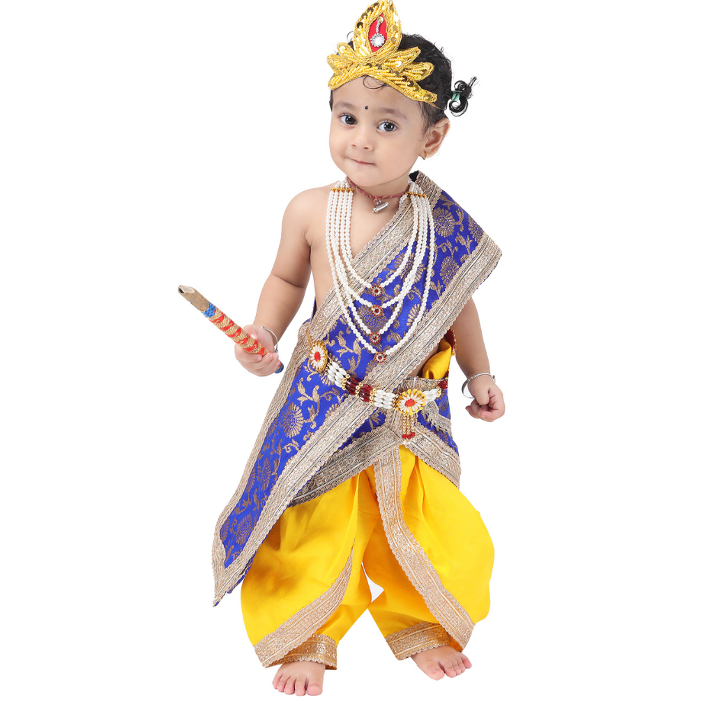 Krishna Fancy Costume for Kids Dress Blue Pakta - Yellow Dhoti Includes Accessories
