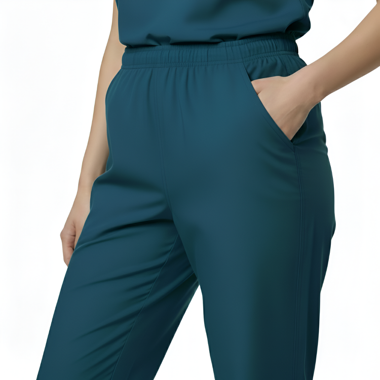 Medical Scrubs Set Women Comfort Fit – Teal Dark Blue V-Neck T-Shirt & Pants