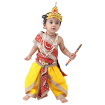 Krishna Fancy Costume for Kids Dress Red Pakta - Yellow Dhoti Includes Accessories