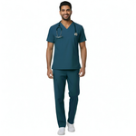 Medical Scrubs Set Men Comfort Fit – Teal Dark Blue V-Neck T-Shirt & Pants