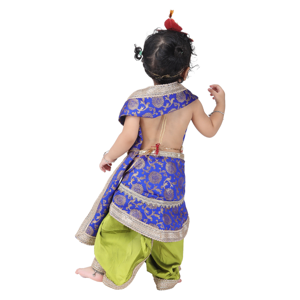 Krishna Fancy Costume for Kids Dress Blue Pakta - Green Dhoti Includes Accessories
