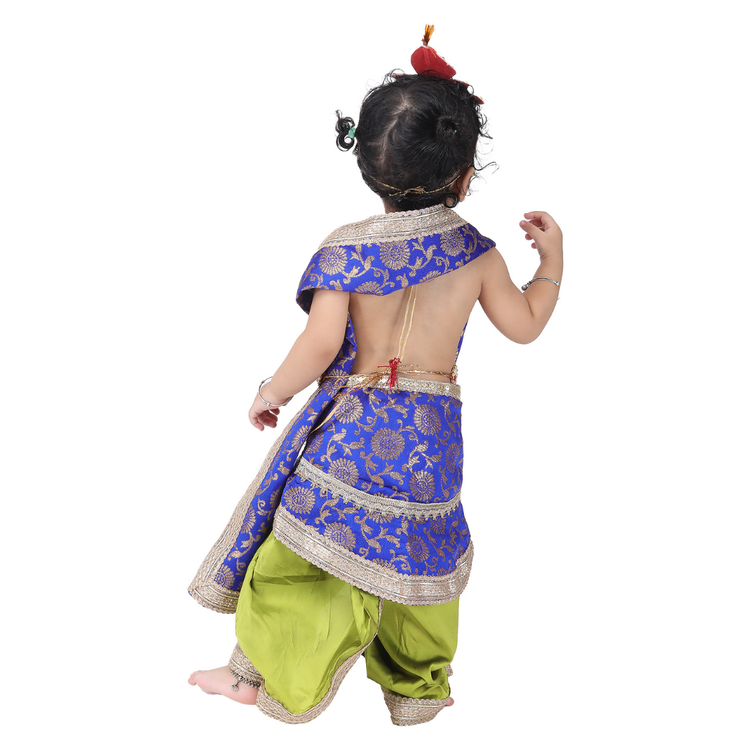 Krishna Fancy Costume for Kids Dress Blue Pakta - Green Dhoti Includes Accessories