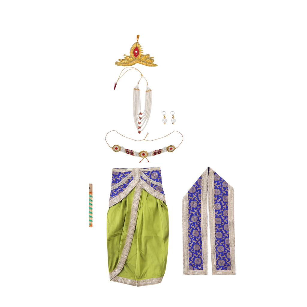 Krishna Fancy Costume for Kids Dress Blue Pakta - Green Dhoti Includes Accessories