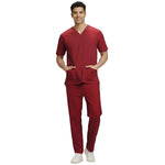 Medical Scrubs Set Men Comfort Fit – Maroon V-Neck T-Shirt & Pants