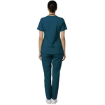 Medical Scrubs Set Women Comfort Fit – Teal Dark Blue V-Neck T-Shirt & Pants