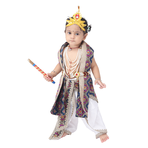 Krishna Fancy Costume for Kids Dress Blue Pakta - White Dhoti Includes Accessories