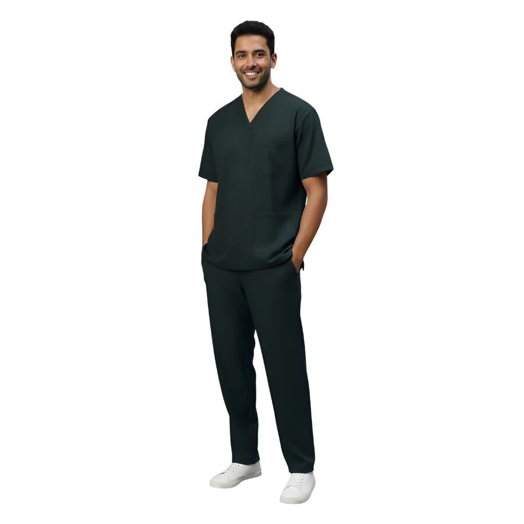 Medical Scrubs Set Men Comfort Fit – Dark Green V-Neck T-Shirt & Pants