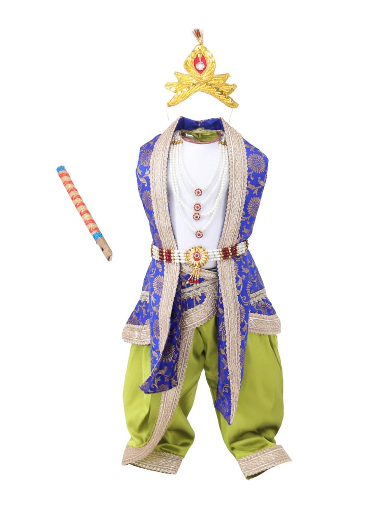 Krishna Costume for Kids - Blue Patka & Parrot Green Dhoti - view 1