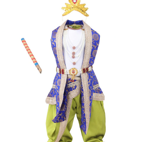 Krishna Costume for Kids - Blue Patka & Parrot Green Dhoti - front