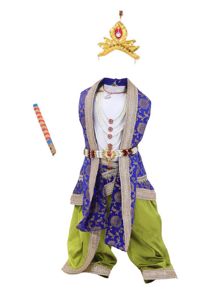 Krishna Costume for Kids - Blue Patka & Parrot Green Dhoti - front