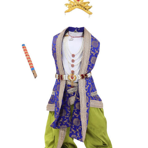 Krishna Costume for Kids - Blue Patka & Parrot Green Dhoti - front