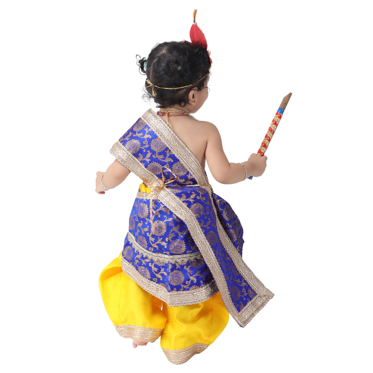 Krishna Fancy Costume for Kids Dress Blue Pakta - Yellow Dhoti Includes Accessories
