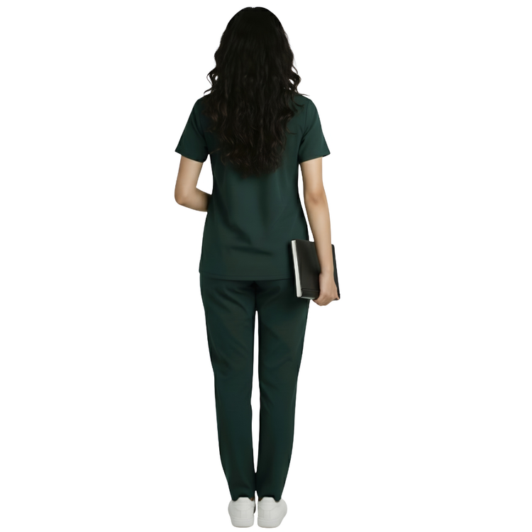 Medical Scrubs Set Women Comfort Fit – Dark Green V-Neck T-Shirt & Pants
