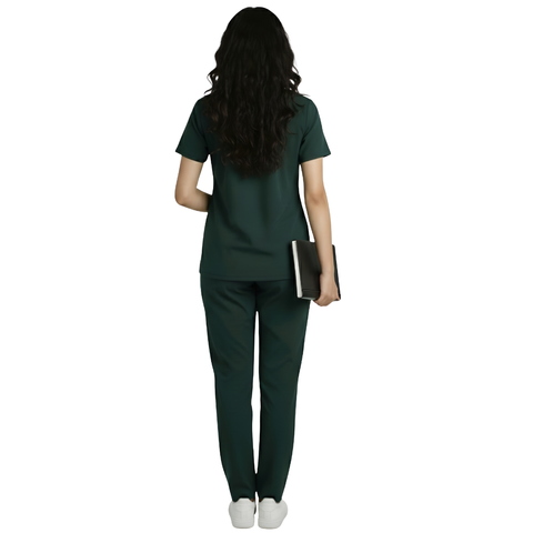 Medical Scrubs Set Women Comfort Fit – Dark Green V-Neck T-Shirt & Pants