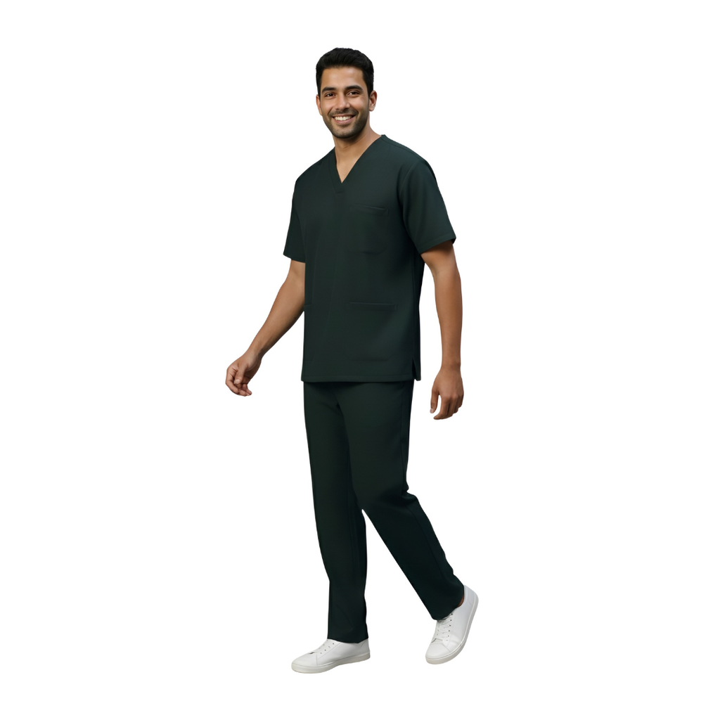 Medical Scrubs Set Men Comfort Fit – Dark Green V-Neck T-Shirt & Pants