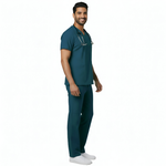Medical Scrubs Set Men Comfort Fit – Teal Dark Blue V-Neck T-Shirt & Pants