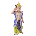 Krishna Fancy Costume for Kids Dress Blue Pakta - Green Dhoti Includes Accessories