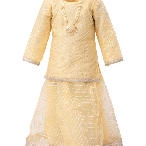 Radha Costume for Kids Golden Lehenga Choli Janmashtami - front