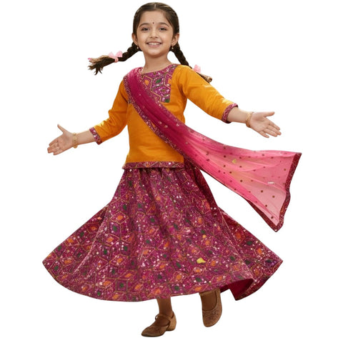 Gujarati Traditonal Lehenga Set Embroidered-Work for Festive Celebrations