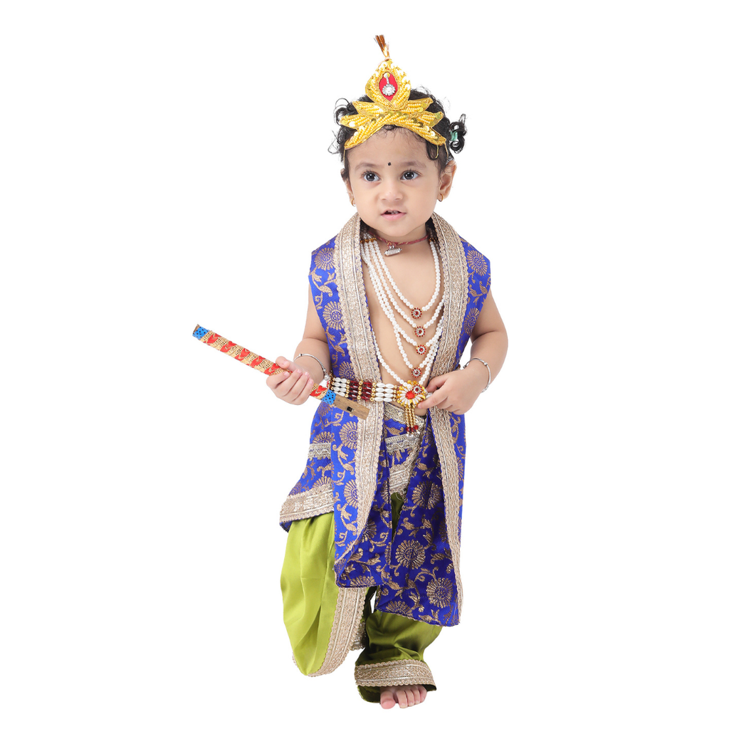 Krishna Fancy Costume for Kids Dress Blue Pakta - Green Dhoti Includes Accessories