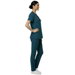 Medical Scrubs Set Women Comfort Fit – Teal Dark Blue V-Neck T-Shirt & Pants