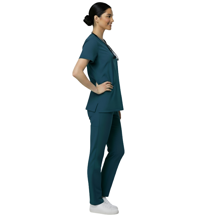 Medical Scrubs Set Women Comfort Fit – Teal Dark Blue V-Neck T-Shirt & Pants