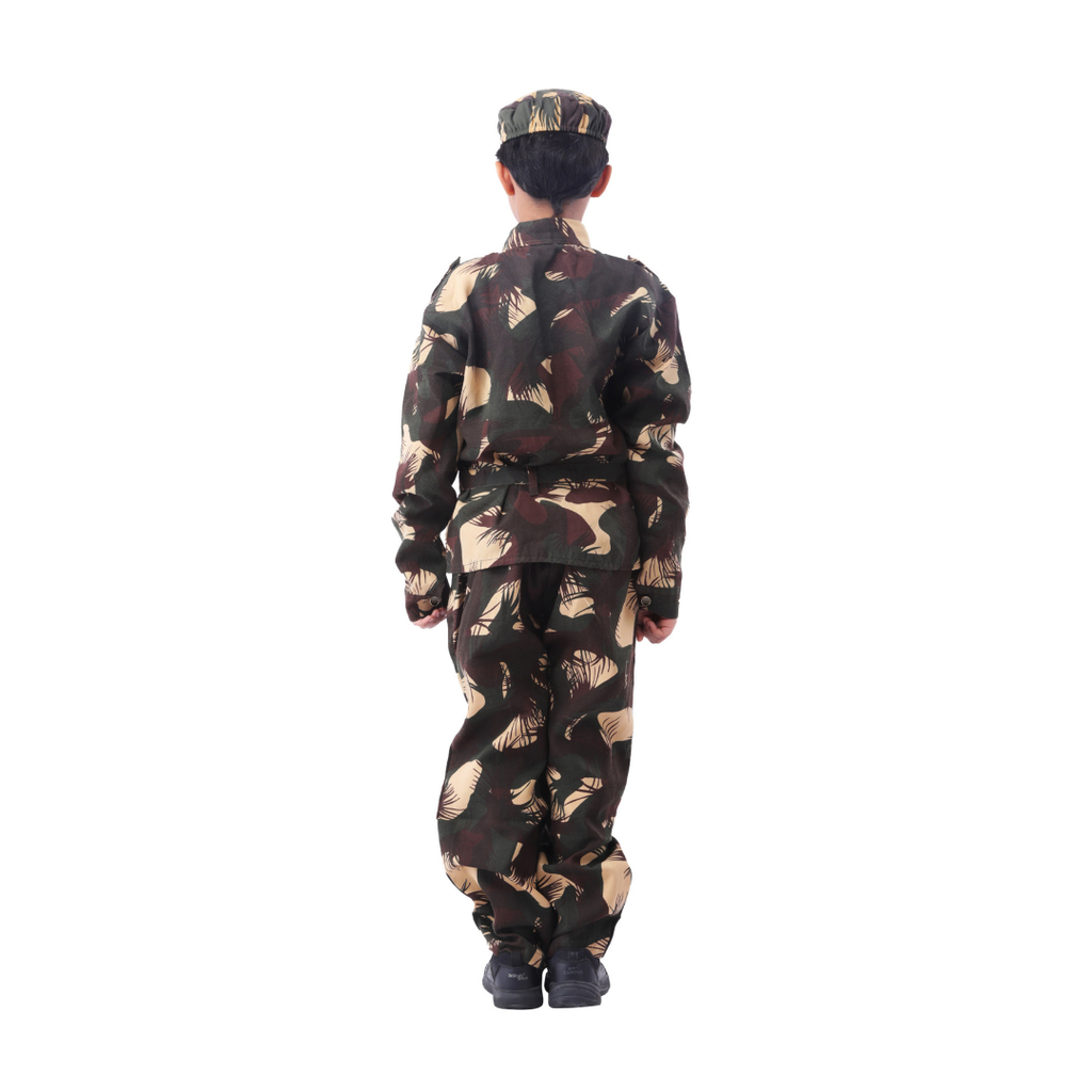 Kids Army Style Uniform Costume Set – Military Shirt, Trousers, Cap & Salute Outfit