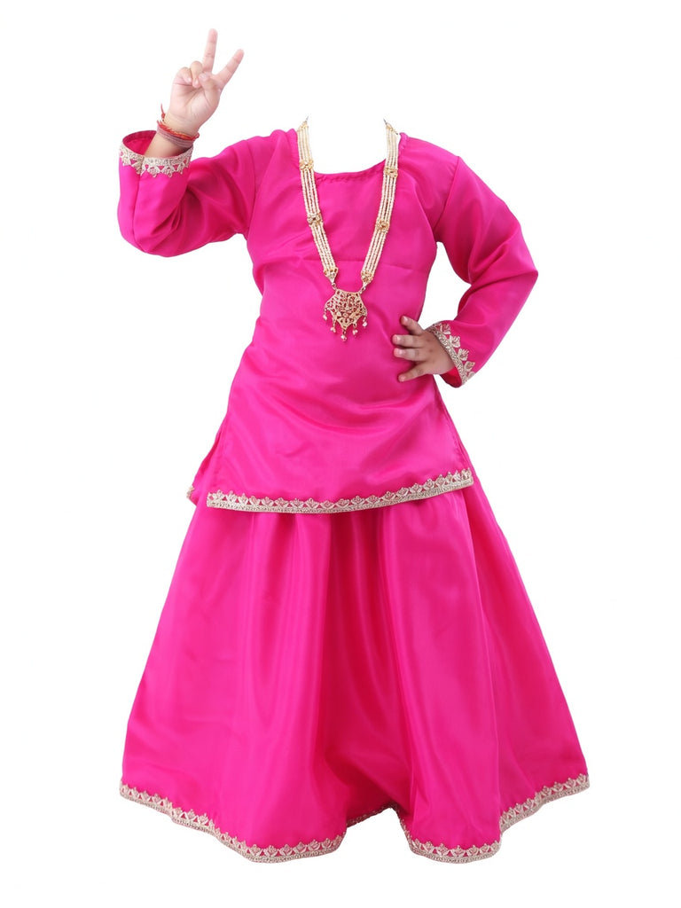 Radha Costume for Kids Rani Pink Lehenga Choli Janmashtami - pose