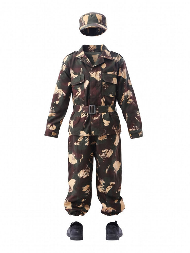 Kids Army Camouflage Costume Military Uniform Fancy Dress - full set