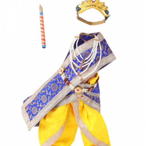 Krishna Costume for Kids - Royal Blue Patka & Yellow Dhoti - front