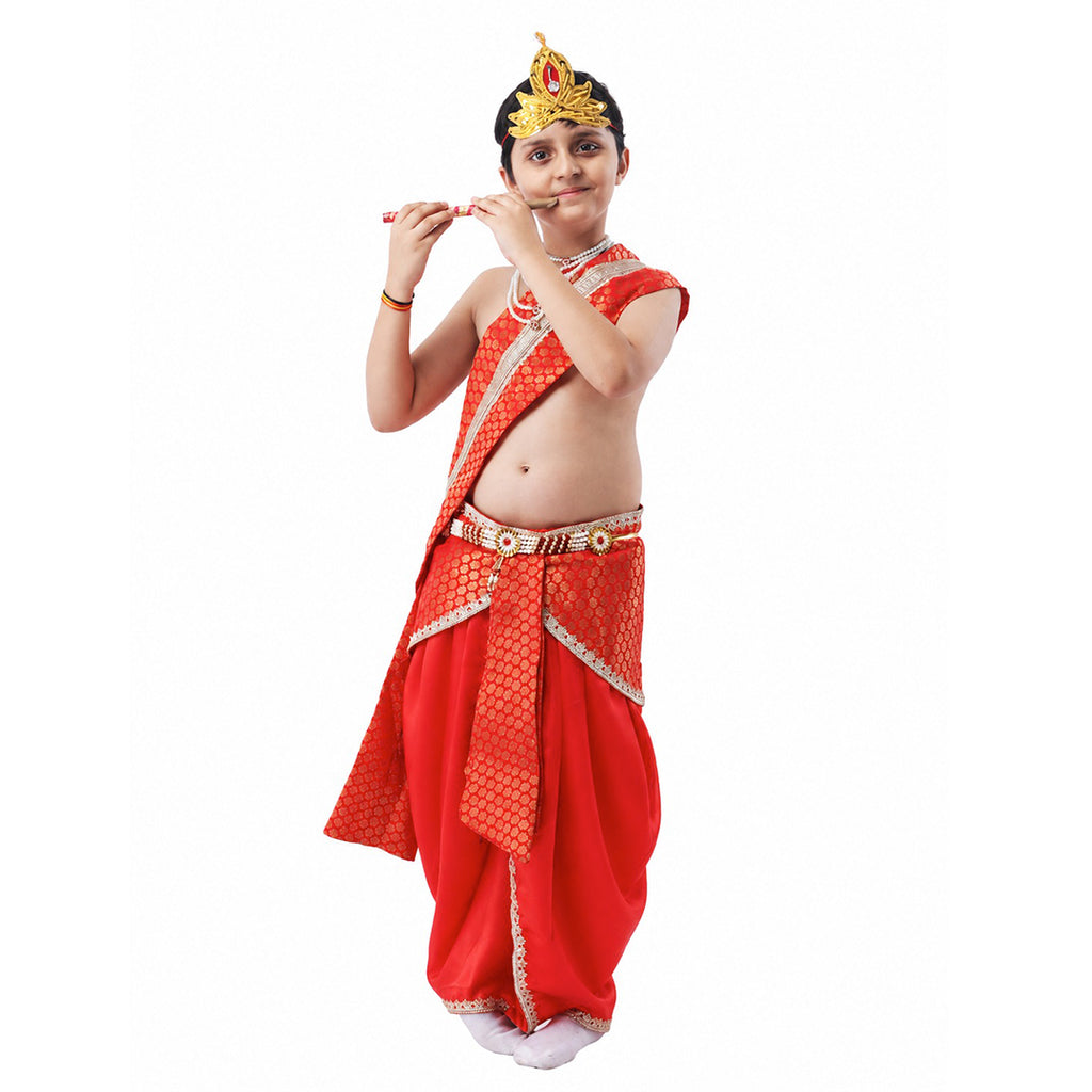 Krishna Kanhaiya Costume for Baby Boy | Crepe Red Dhoti, Embroidery Red Patka | With Accessories Dress Ready Janmashtami