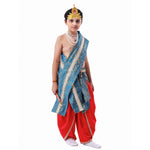 Bal Gopal Costume for Kids Includes Crepe Red Dhoti - Embroidery Teal Blue Patka and Accessories Dress Ready For Janmasthami