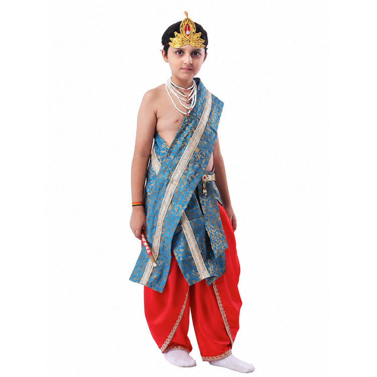 Bal Gopal Costume for Kids Includes Crepe Red Dhoti - Embroidery Teal Blue Patka and Accessories Dress Ready For Janmasthami