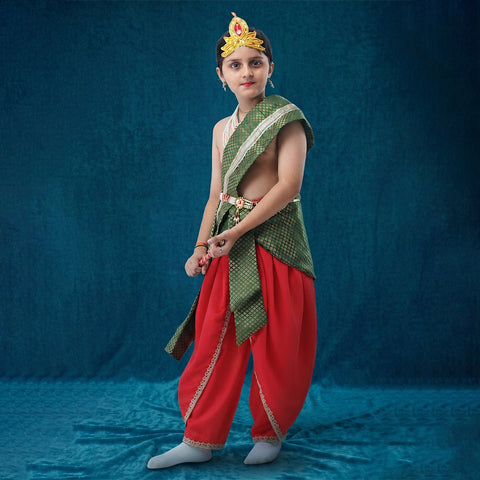 Krishna costume for baby boy - crepe red dhoti with green patka front