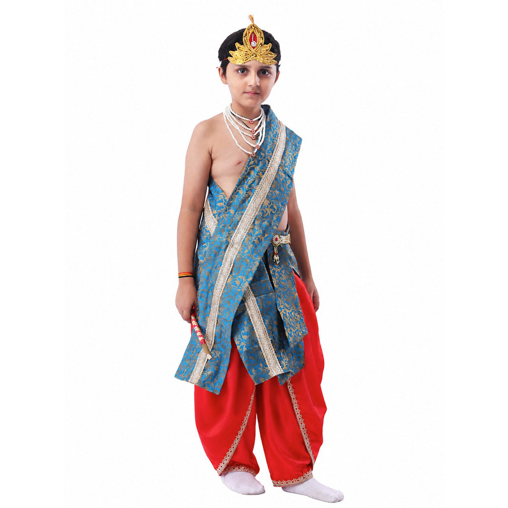 Bal Gopal Costume for Kids Includes Crepe Red Dhoti - Embroidery Teal Blue Patka and Accessories Dress Ready For Janmasthami