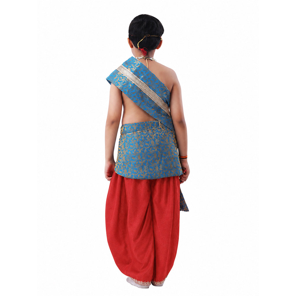 Bal Gopal Costume for Kids Includes Crepe Red Dhoti - Embroidery Teal Blue Patka and Accessories Dress Ready For Janmasthami