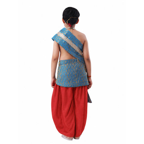 Bal Gopal Costume for Kids Includes Crepe Red Dhoti - Embroidery Teal Blue Patka and Accessories Dress Ready For Janmasthami
