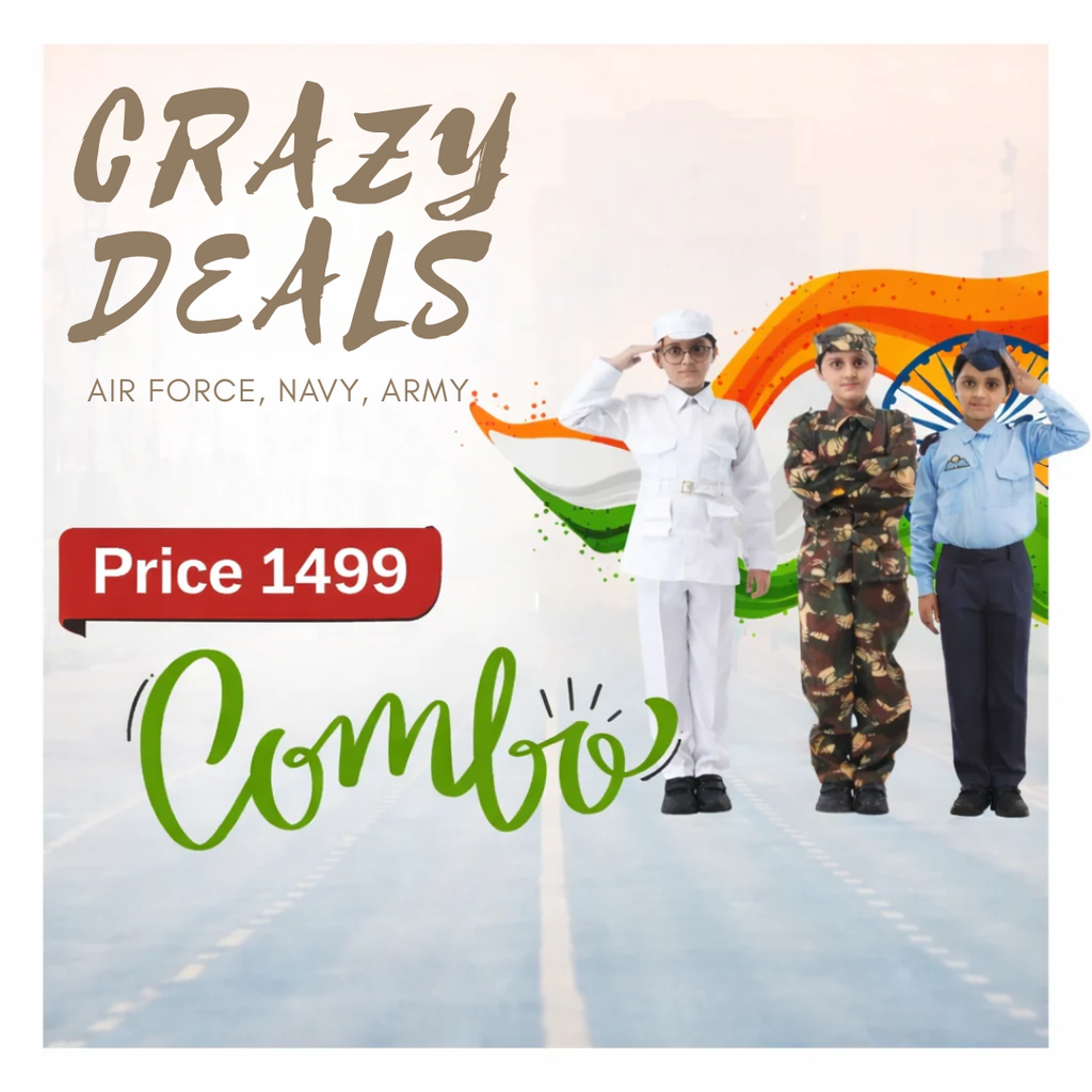Patriot Series Kids Fancy Dress Costume Combo – Army, Navy & Air Force | Set of 3 Ideal for School Functions