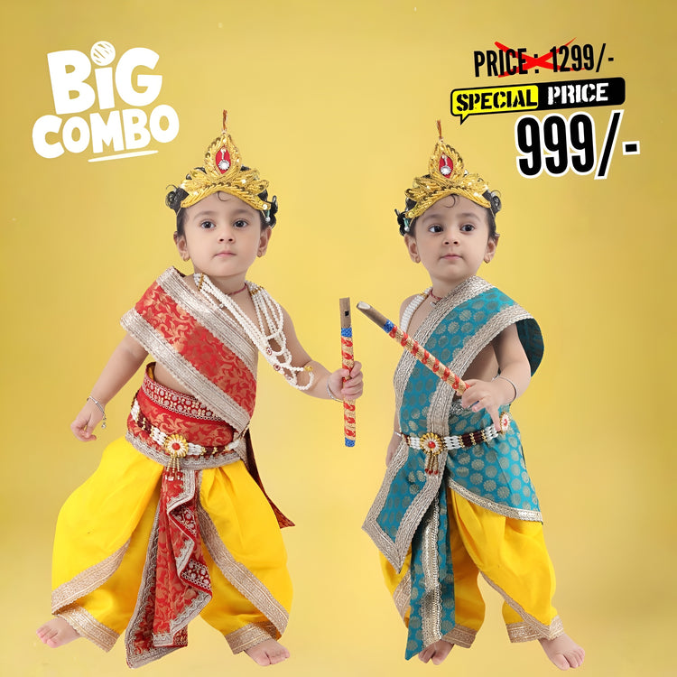 Kids Krishna Combo Set Pack of 2 Dress for Baby Boys | Janmashtami, Fancy Dress, Temple & Festive Wear Costume
